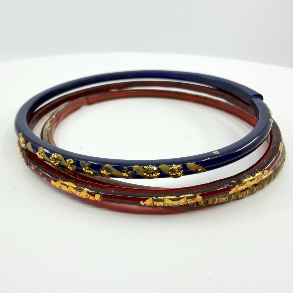Y2K Vintage Mixed-Color Bangle Set Gold-Tone & Glitter Stack Gift